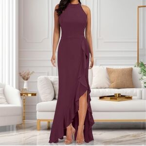 Women's Purple Red Maxi halter Slit Evening Bridesmaid Dress New Without Tags